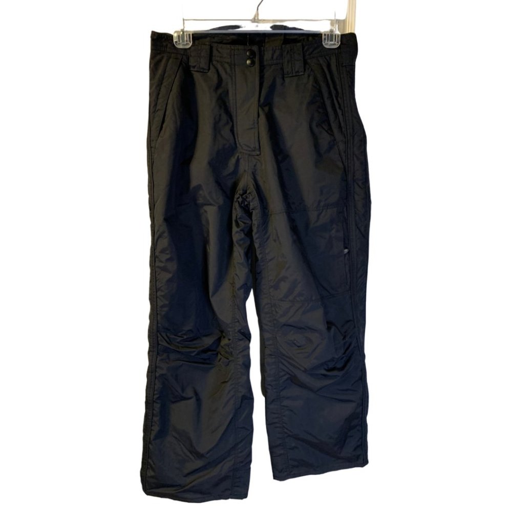 Obermeyer Womenโs Black Nylon Ski Pants Size 12 ATC Gaiters Zippered Pockets